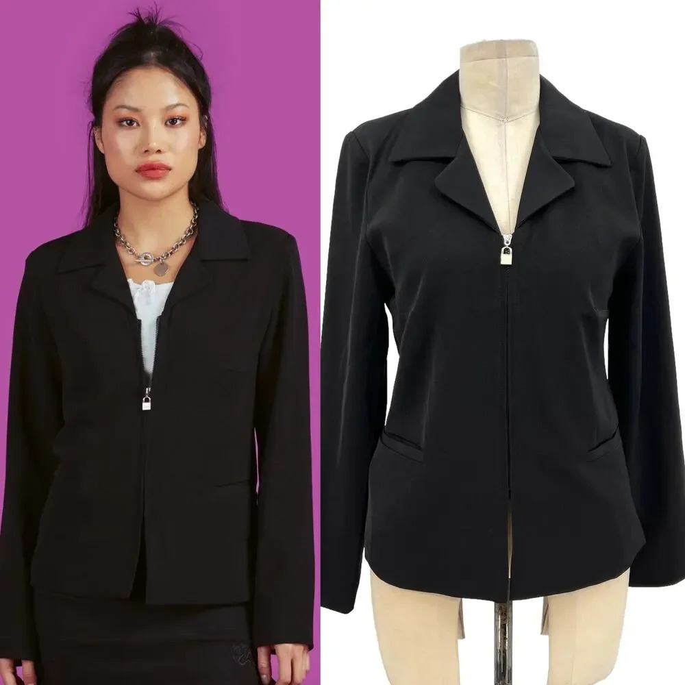 UNIF Control Blazer Jacket in Black Zip Front Long Sleeve Size Small